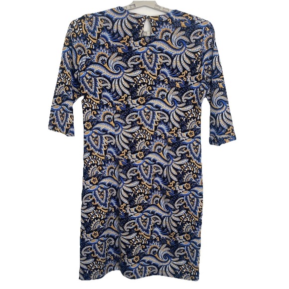 J. McLaughlin Catalyst Catalina Cloth Sheath Dress Blue‎ White Gold Print Sz L - Picture 2 of 7